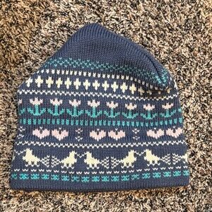 Capelli of New York Navy Knit Beanie with Pastel Fair Isle